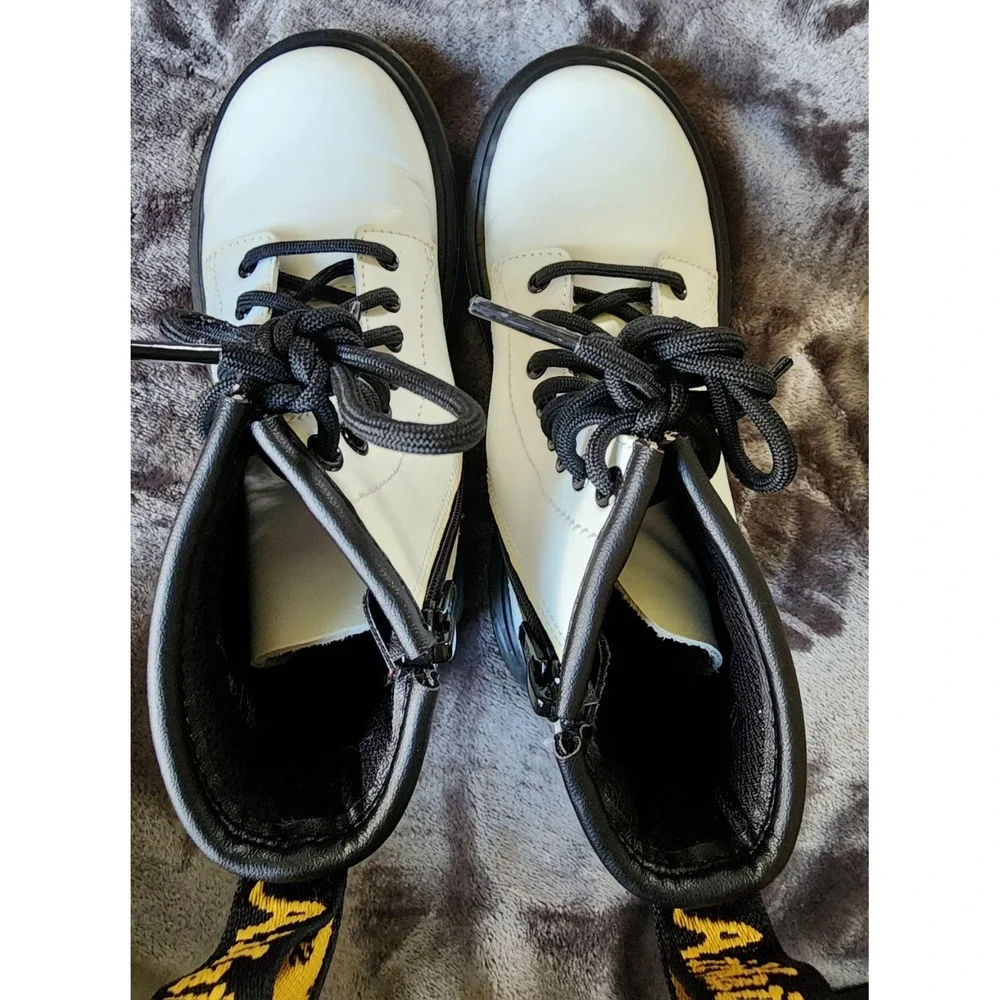 Dr. Martens 1460 White Junior Combat Boots Girls Size 12 Zip Up 25634
